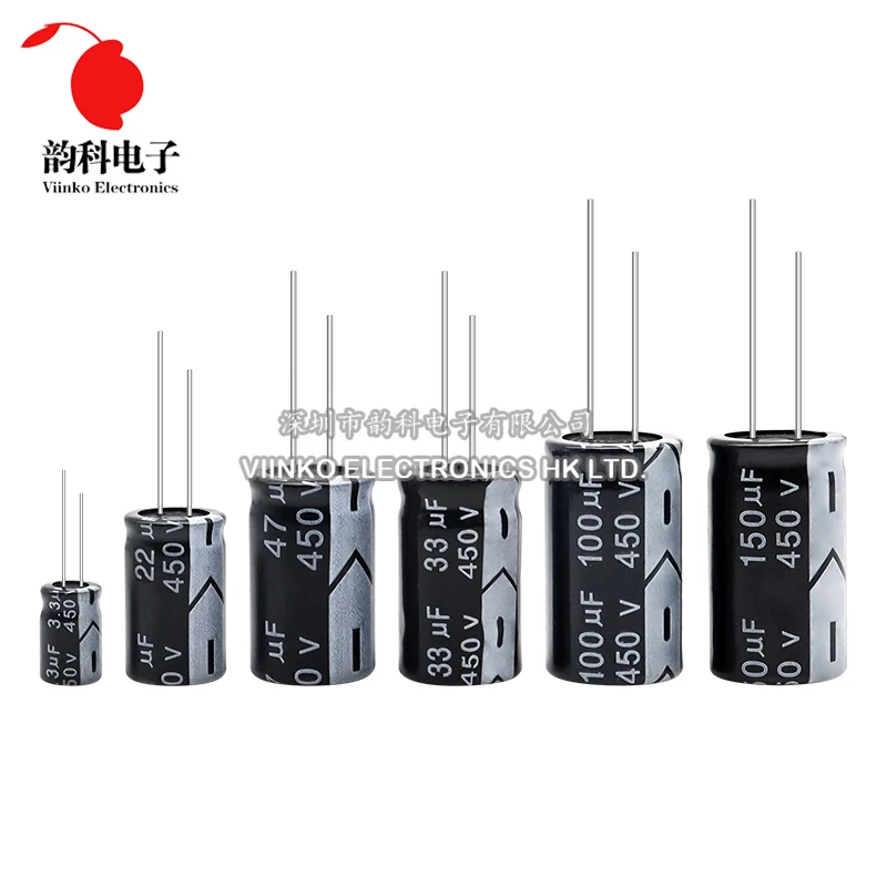 5 szt. Kondensator elektrolityczny aluminiowy 450V 1UF 2.2UF 3.3UF 4.7UF 10UF 22UF 33UF 47UF 68UF 82UF 100UF 150UF 180UF 220UF