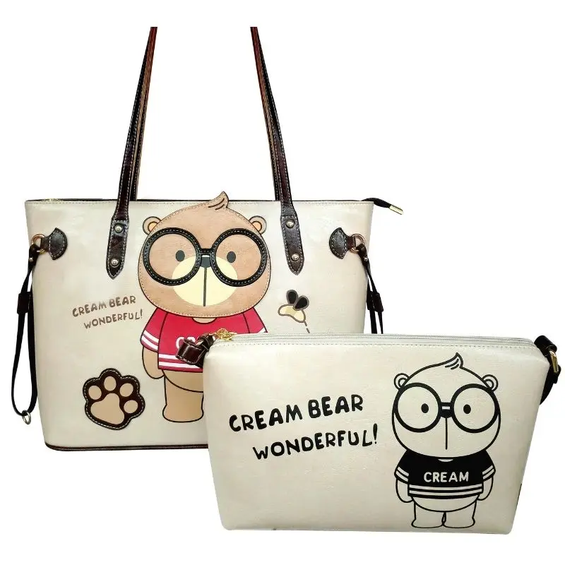 CREAM BEAR Luxury One Shoulder Large Bag Withwith Inner Liner 2-piece Set Large Capacity Tote Bag Womens New Trendy Leather Bags