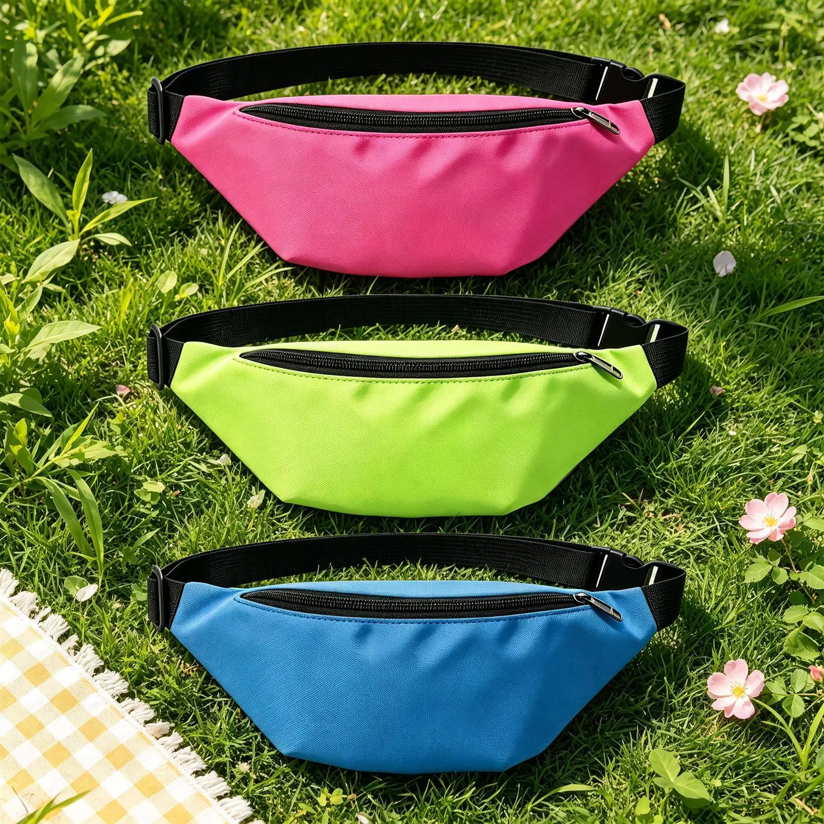 Waist Bag 3 Pieces Waterproof Zipper Sports Pouches Neon Color Adjustable Running Fanny Pack for Women Sports Travel Hiking