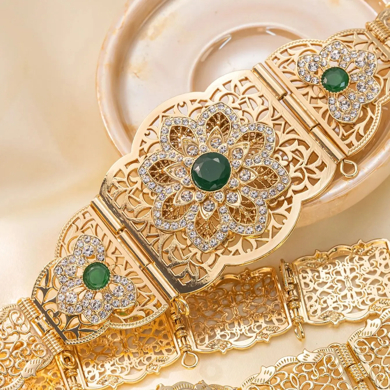 Moroccan Chic Caftan Belt Gold Color Red Green Stone Algeria Wedding Dress  Kaftan Abaya Arab Waist Chain Belt Jewelry