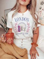 Women's London Social Club Printed Fashionable Casual Summer O-Neck Clothing T-Shirt Watercolor 90s Short Sleeved Pattern T-Shir