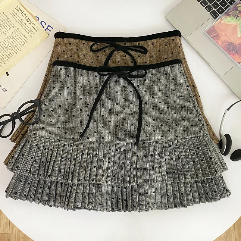 

Юбка миди с завышенной талией Sweet Heart, плиссированная, в клетку, из шерстяной ткани, с узлом, для женщин, осень-зима, новинка