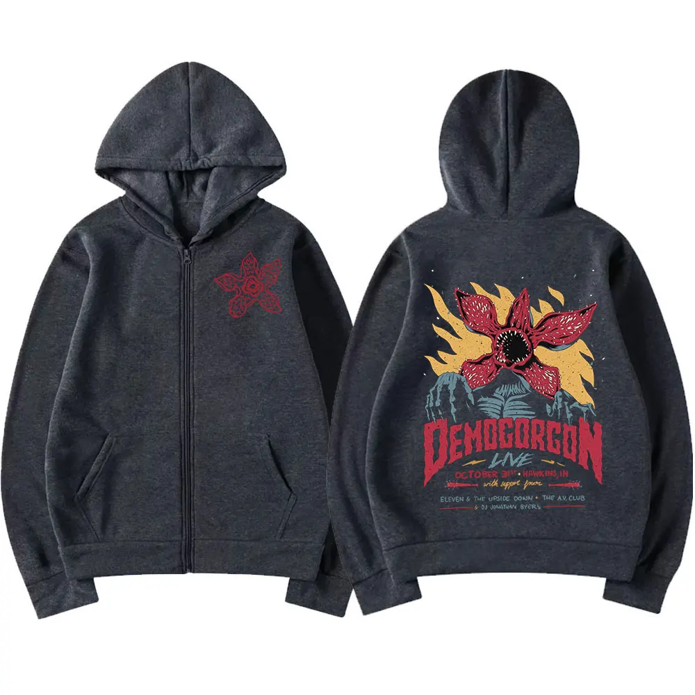 Eddie munson o demogorgon zíper hoodie das mulheres dos homens cannibal flor monstro impressão cardigan moletom com capuz harajuku streetwear