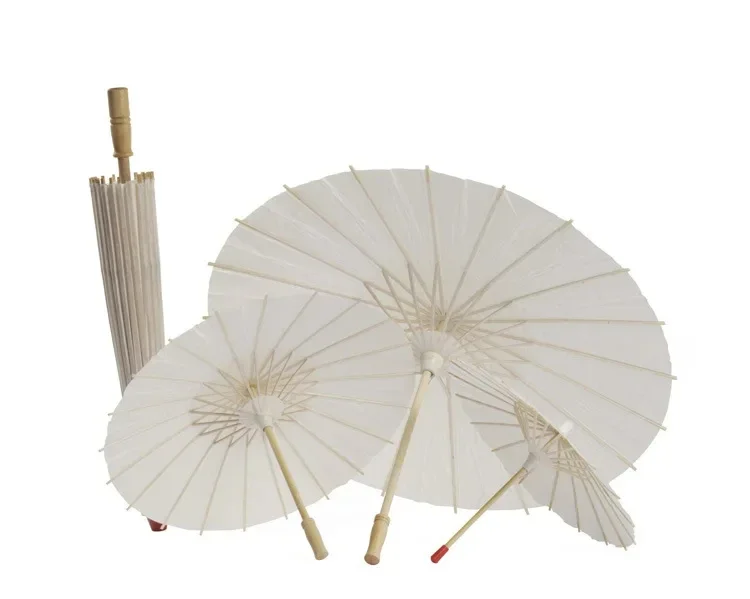 40/60/80cm Blanker Weißer Papierschirm Vintage Bambus-Sonnenschirm Chinesisches Kunsthandwerk für Hochzeitsdekoration, Fotografie-Requisiten, DIY-Malerei – Detail 20