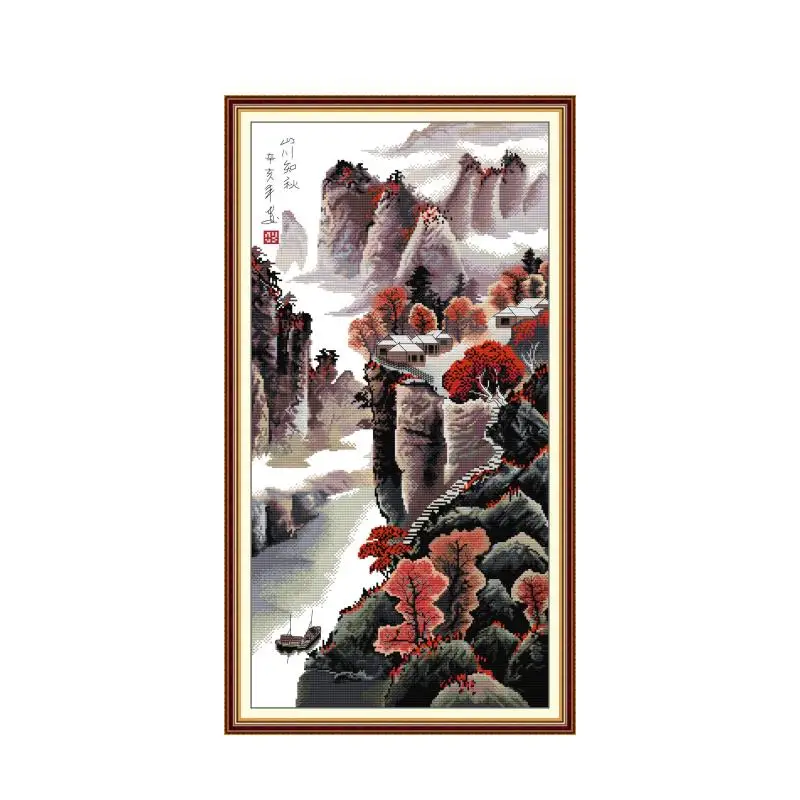 

Горы и реки знают осенний набор для вышивки крестом, счет 14 карат 11 карат, холст с принтом, вышивка, сделай сам, ручная работа, рукоделие