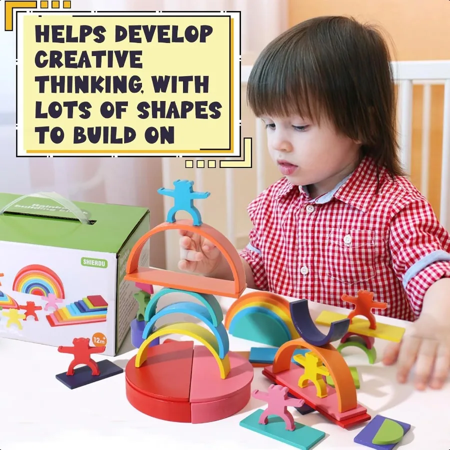 40 peças de madeira arco-íris pilha conjunto 4in1 blocos de construção pré-escolares desenvolvimento precoce atividade brinquedos montori brinquedos para 3 4 5 6 anos