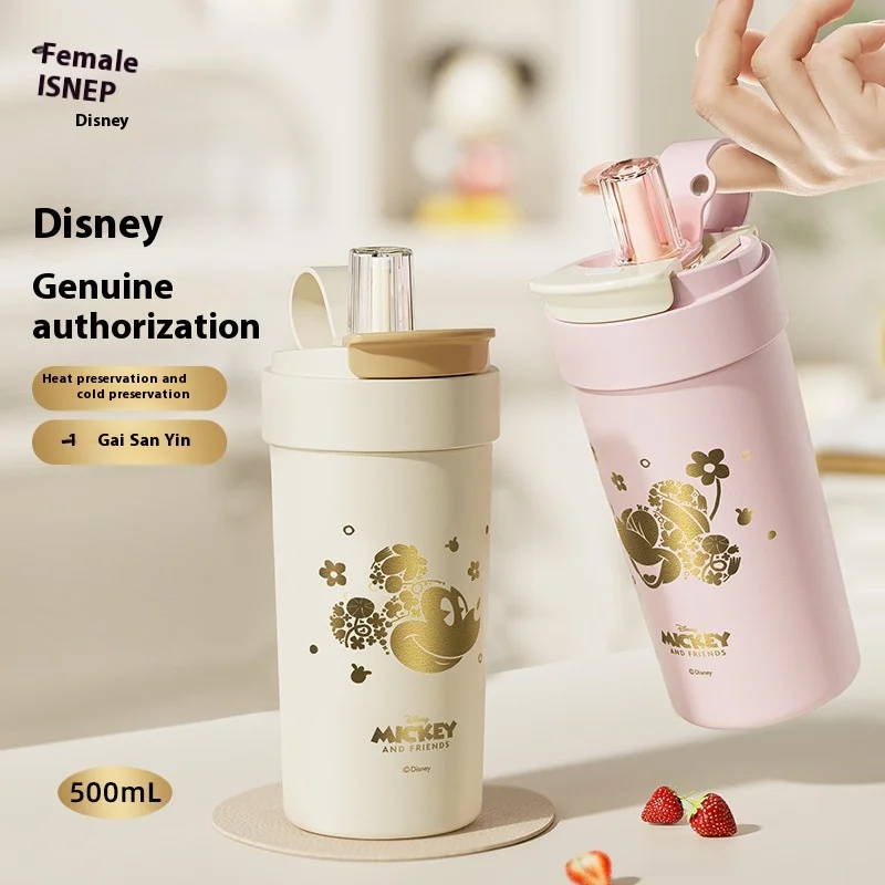 

Disney 500ml Mickey Coffee Cup Boutique Gift Box Double-Cup Large-Capacity Ceramic Liner With Lid Kawaii Convenient Couple Cup