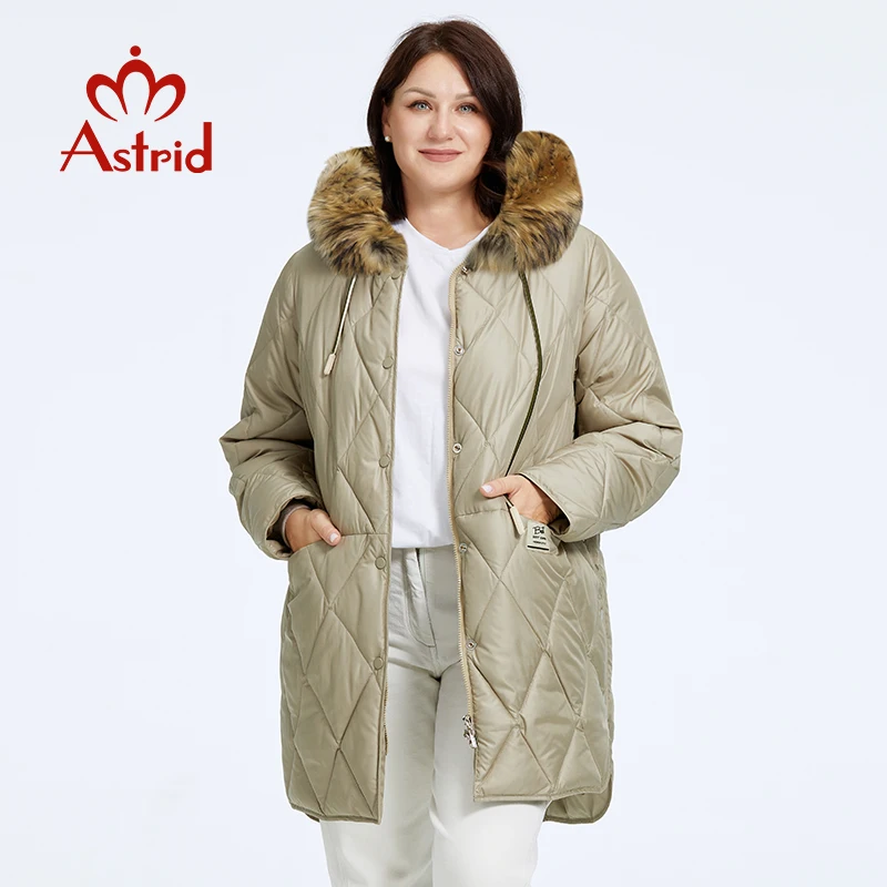 Astridผู้หญิงฤดูหนาวแจ็คเก็ต2023 Plusขนาดผู้หญิงParkaยาวลงแจ็คเก็ตHooded Diamond Quilted Coatเสื้อผ้าหญิงแยกHem