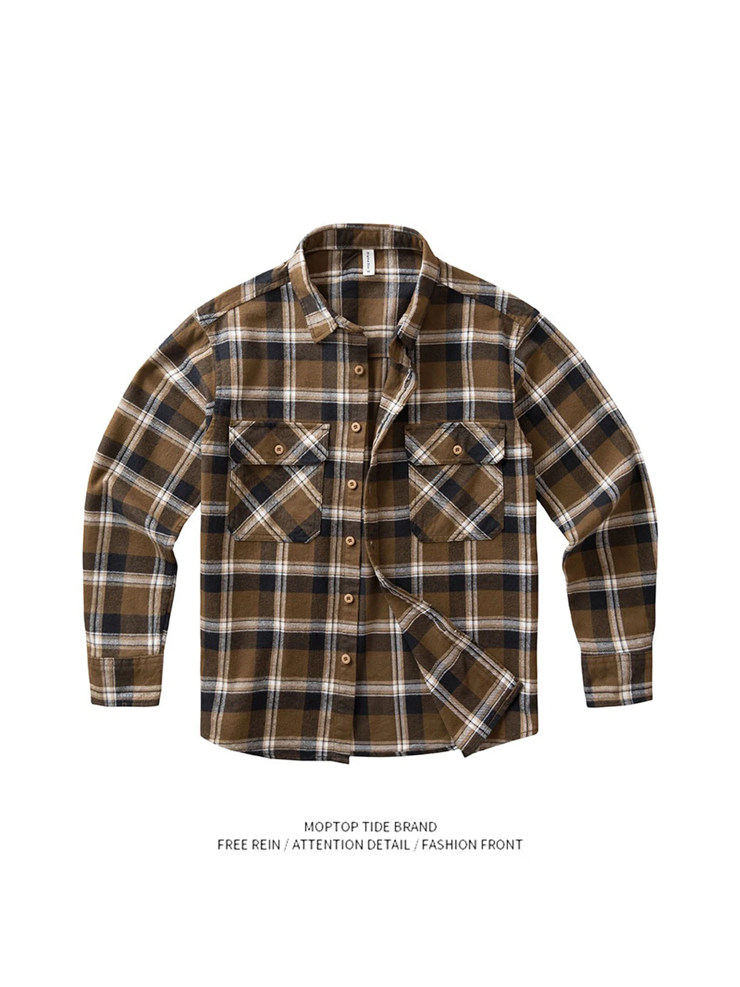 

American Retro Men's Loose oulder Thiened Long Sve Flannel irt Casual Leisure Plaid irt Youth ular Polyester Fiber