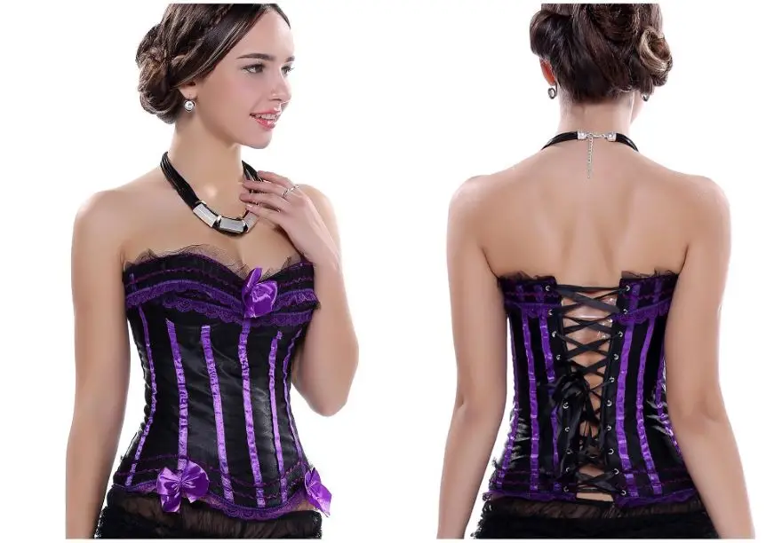Sexy Spitze Overbust Korsett Top Frauen Vintage Satin Schleife Bustier Dessous mit Reiß verschluss plus Größe Body Shaper Burlesque Korsetts – Detail 38