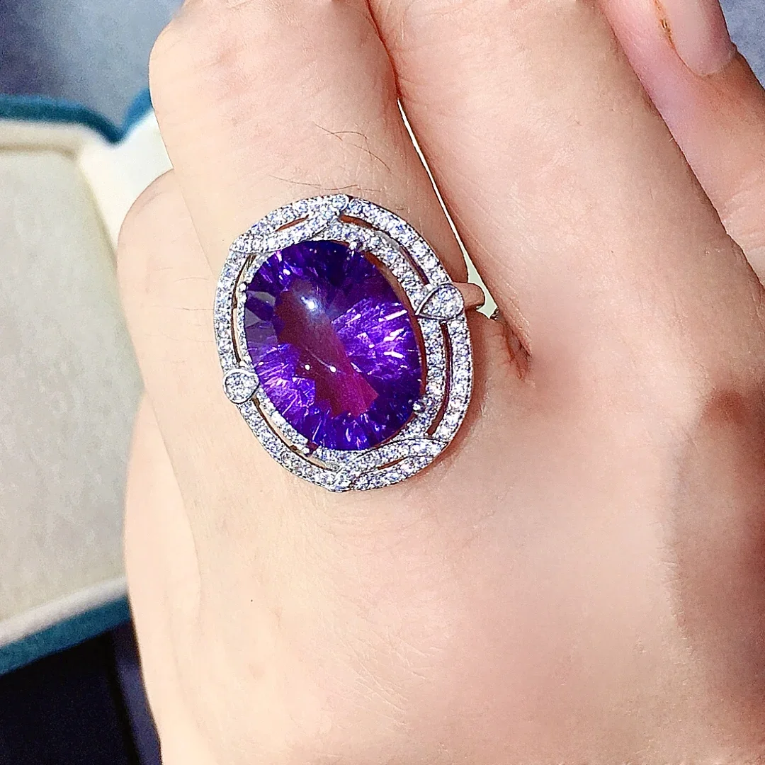 Natural AmethystHotsale 925 Silver Amethyst 8ct 12mm*16mm VVS Grade Amethyst Ring for Amethyst Silver Ring 925 Silver Jewelry