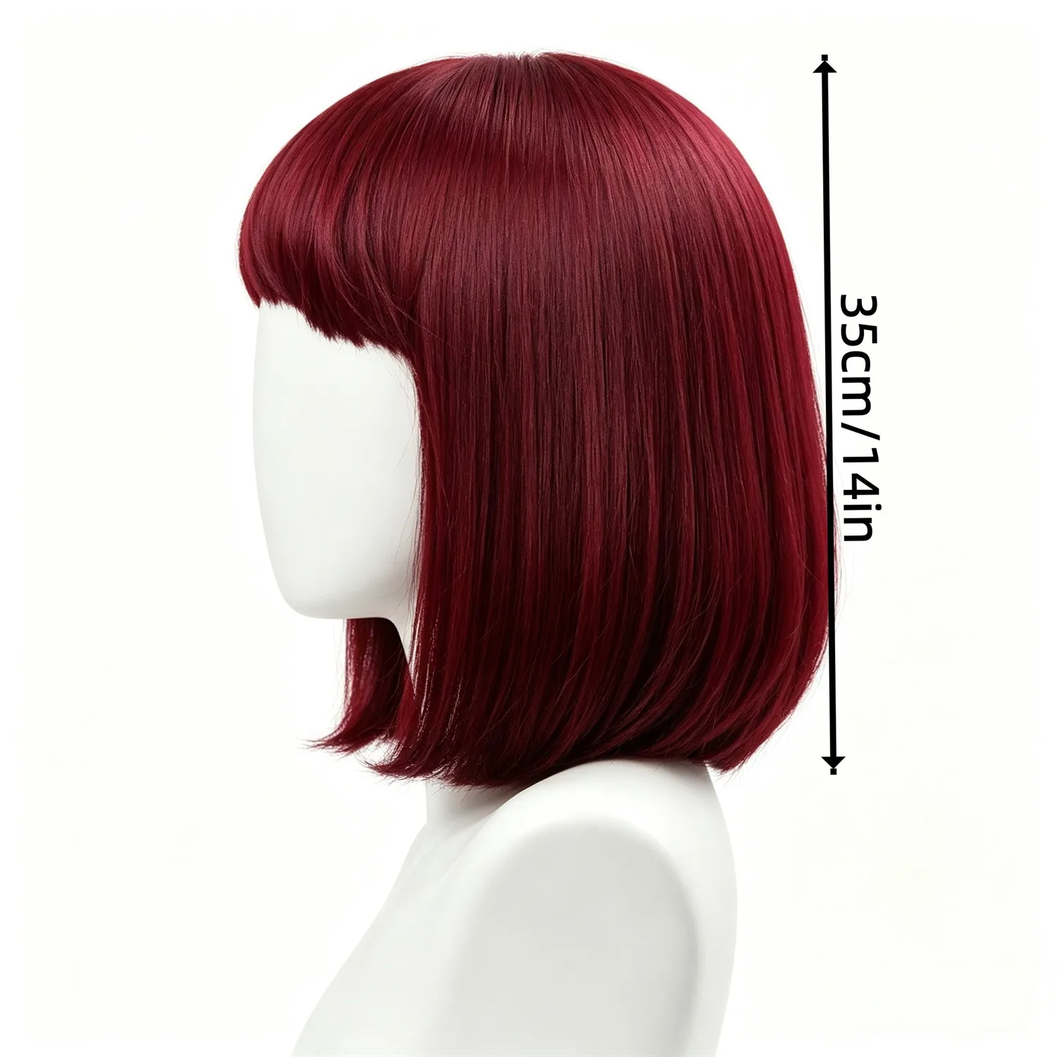 Red Wine Straight Bob Wig 14 Inch With Air Bangs Heat Resistant Synthetic Wig For Women, role playing, weddings