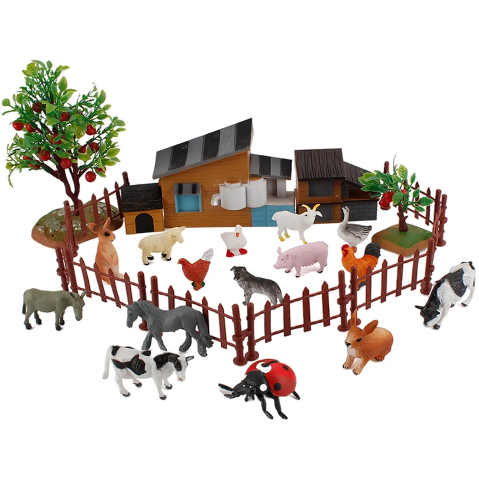 Farm Animals Playset Com Cercas, Figuras Animais, Toy Farm Figurines, Favor Escola, 21pcs