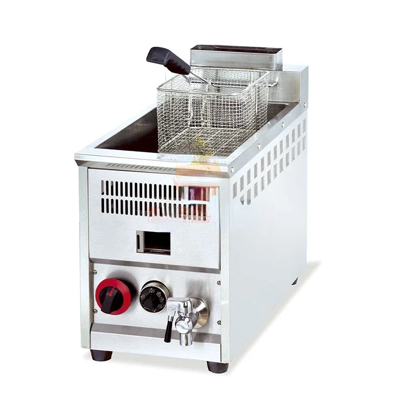 

Commercial Table Deep Gas Fryer Fried Chicken Chips 8L 1 Tank 1 Basket Temperature Control Fryer Restaurant Equipment