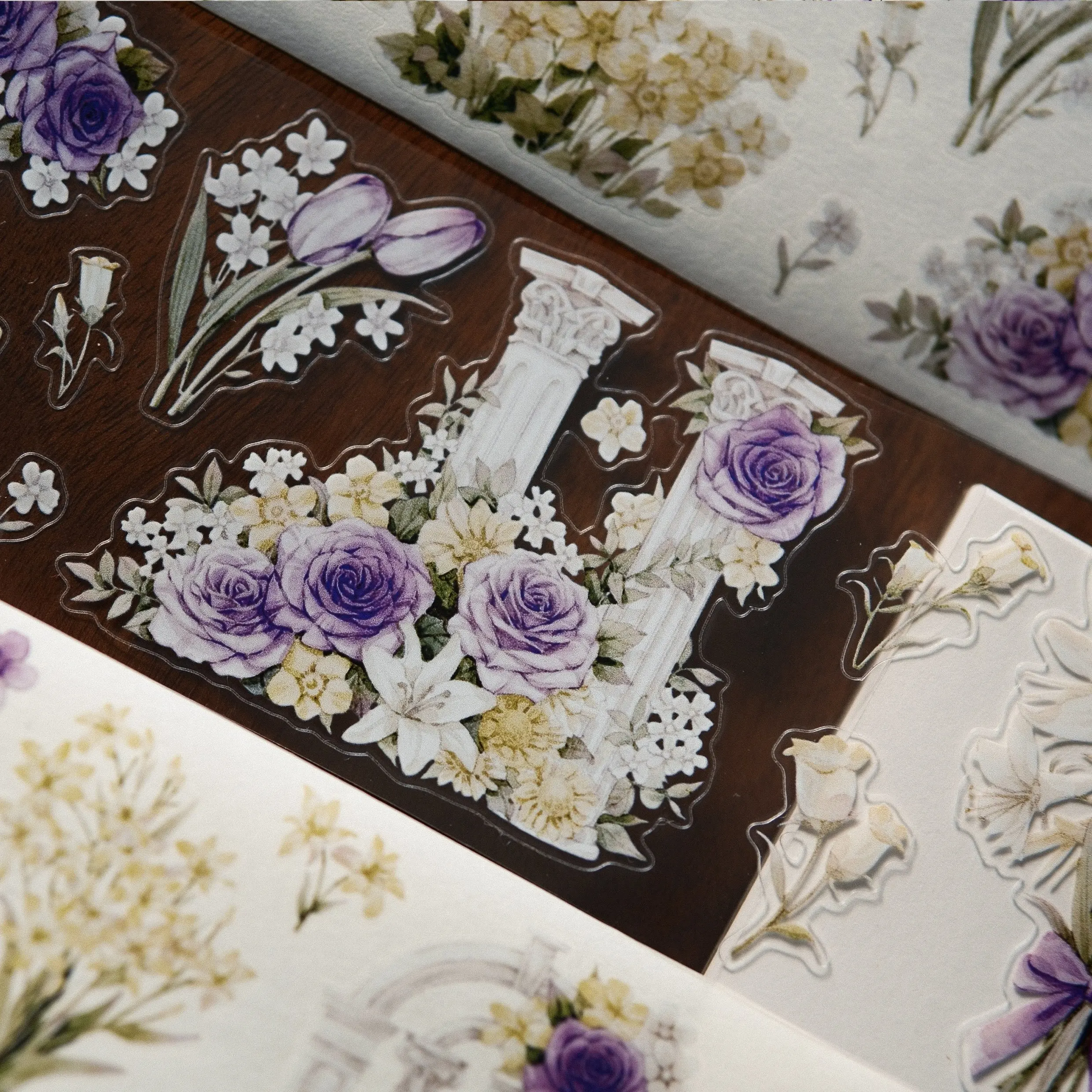Purple Twilight Manye-Junoma Retro Flower Washi PET Die Pre Cut Journal Tape