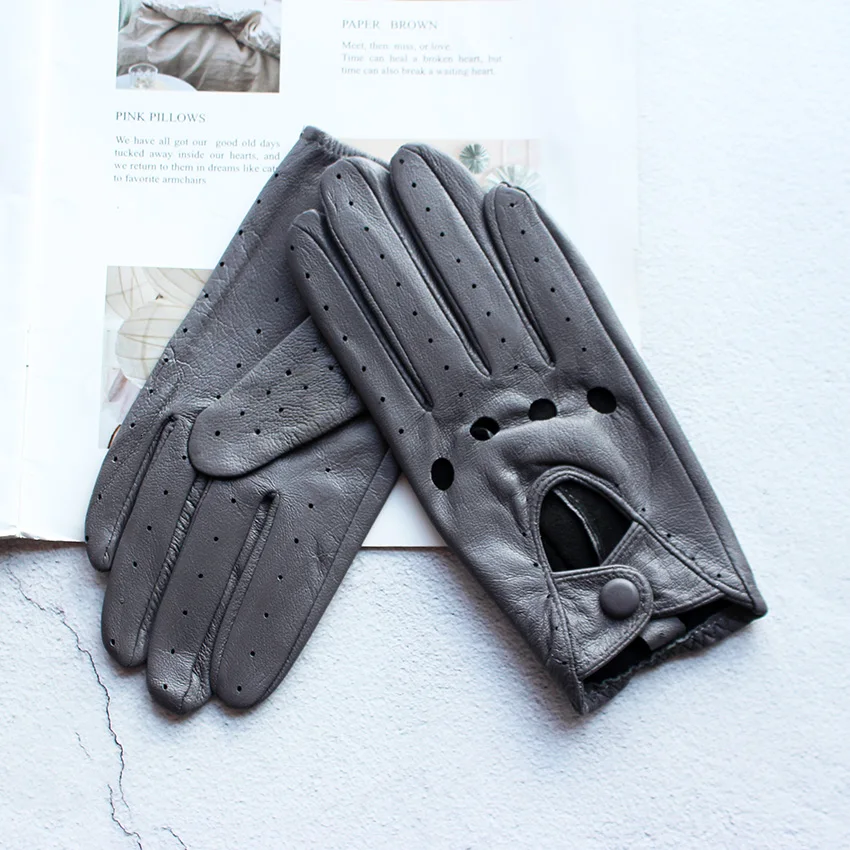 Women's Single-Layer Unlined Thin Driving Leather Gloves Hollow Style Outdoor Cycling Driver Gloves Free Shipping