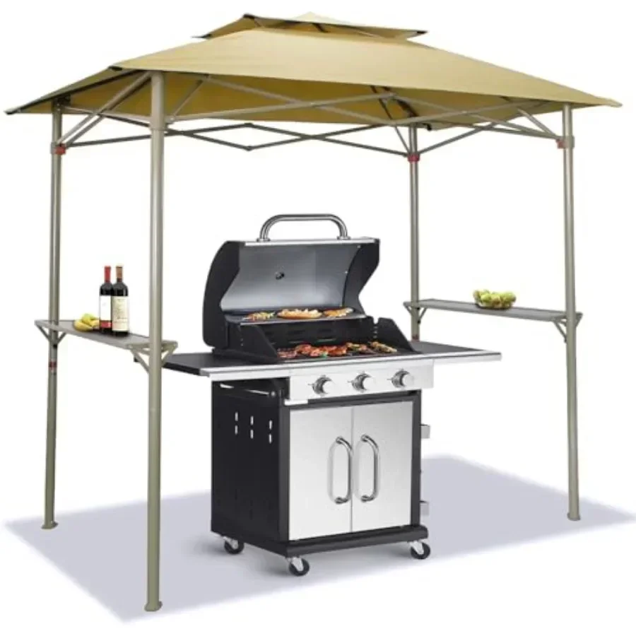 8x5 Grill Gazebo - Pop Up  for BBQ and Backyard Patio - Easy Outdoor Barbecue Shade Cover with Double Tier Vented Top 2 Side Sh