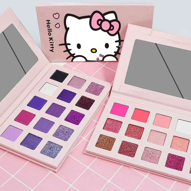 

15 отверстий Hello Kitty, розовая палитра теней для век, матовая перламутровая изысканная сцена жизни для девочек, предметы первой необходимости, модный подарок для путешествий