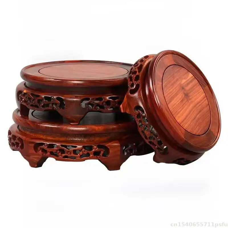 Red Ebony Pedestal Crafts Vase Tea Set Flower Pot Wooden Base Buddha Incense Display Stand Bonsai Plant Shelf 10-32cm Diameter