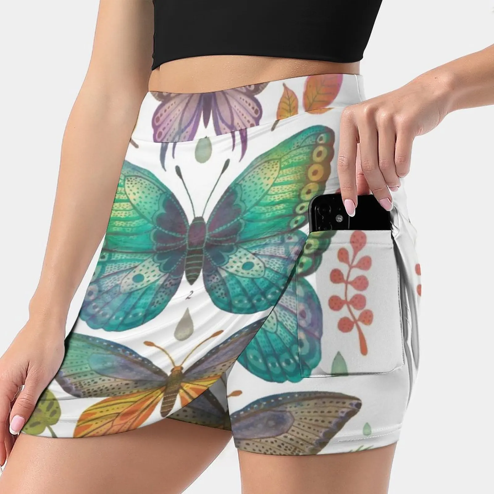 Butterflies And Moths Tab.Vi Women's skirt Mini Skirts A Line Skirt With Hide Pocket Butterflies Moths Collection Tropical