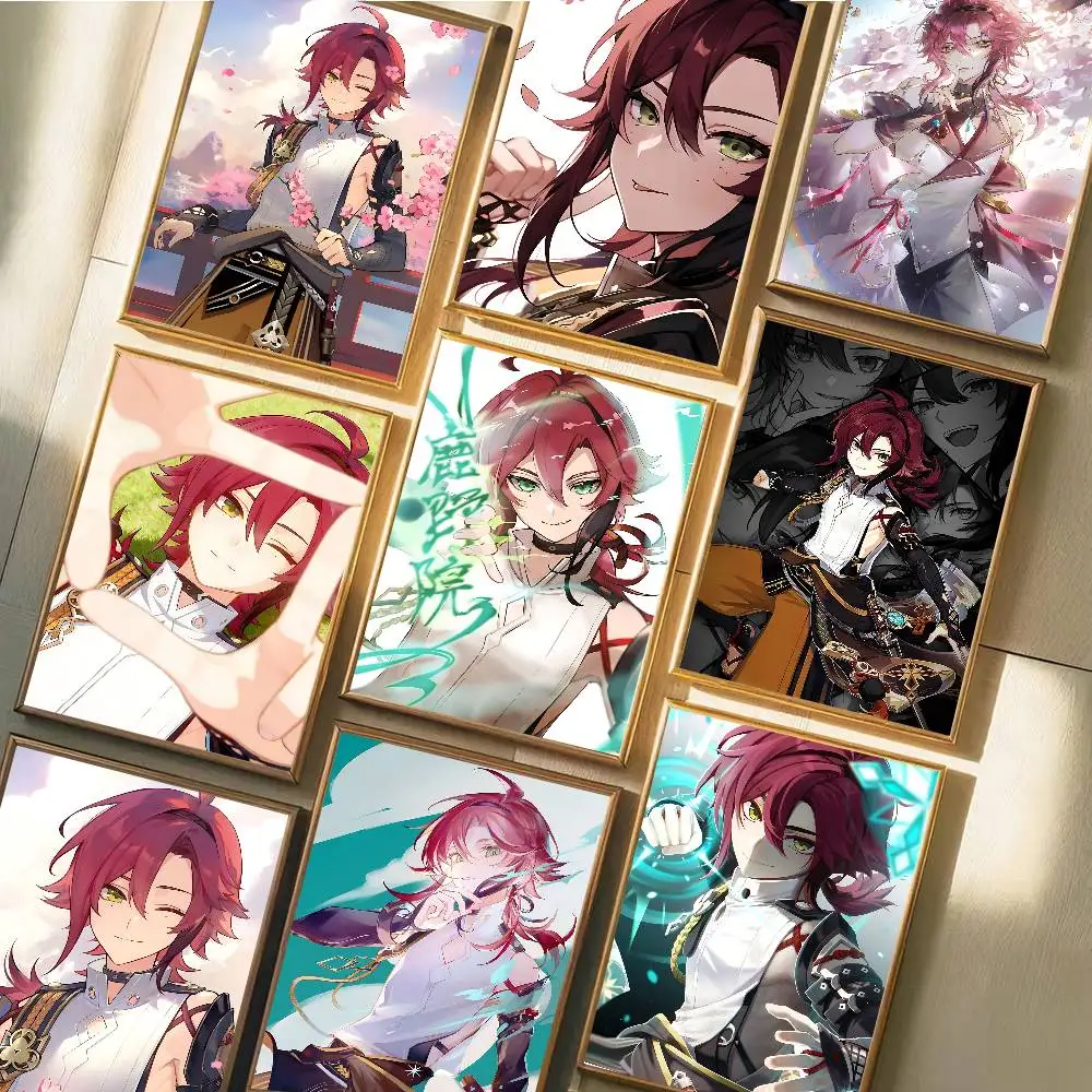 Game Genshin Impact Shikanoin Heizou Poster Self-adhesive Art Waterproof Paper Sticker Coffee House Bar Room Wall Decor