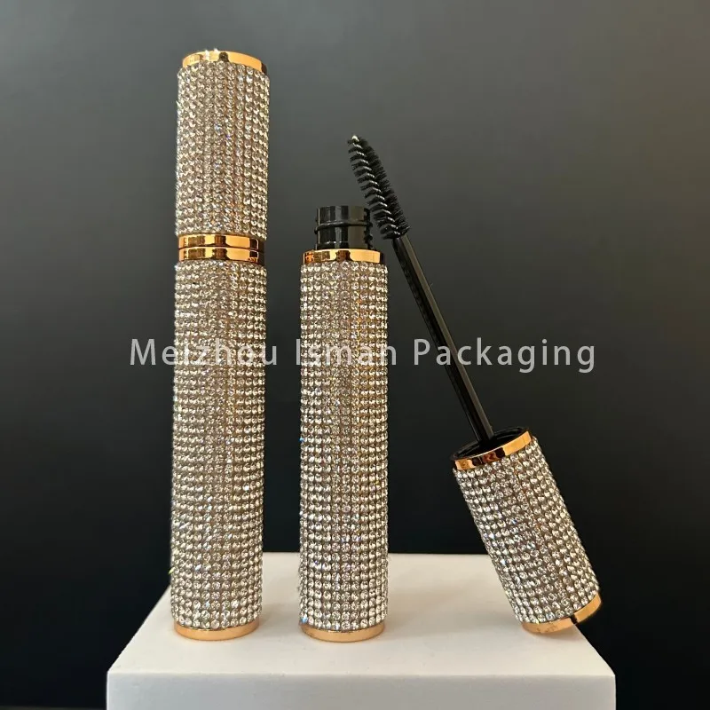 50Pcs Luxury full bling glitter rhinestone empty cosmetic mascara container eyeliner bottle makeup packaging tube with brush 6ml