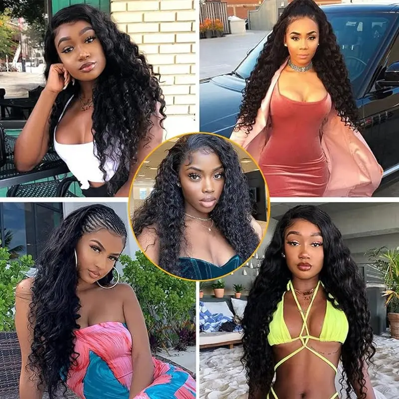 Bundles de cheveux humains Deep Wave pour femmes noires, cheveux vierges brésiliens non traités, 16 po, 18 po, 20 po, # 1B