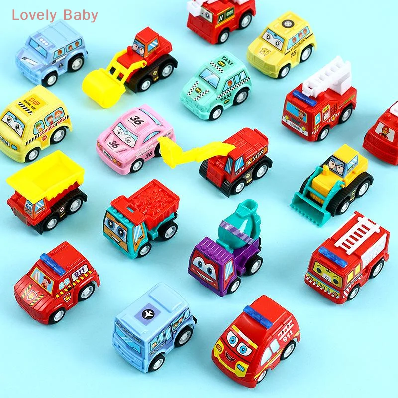 【BBS-7】6PCS Pull Back Car Model Toys Mobile Vehicle Fire Truck Taxi Model Kid Mini Cars Boy Diecasts Toy Gift For Children