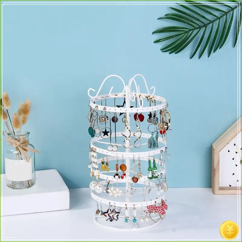 1 Piece Wrought Iron Four-Story Rotating Jewelry Rack Jewelry Rack Earring Earring Bracelet Display Rack White