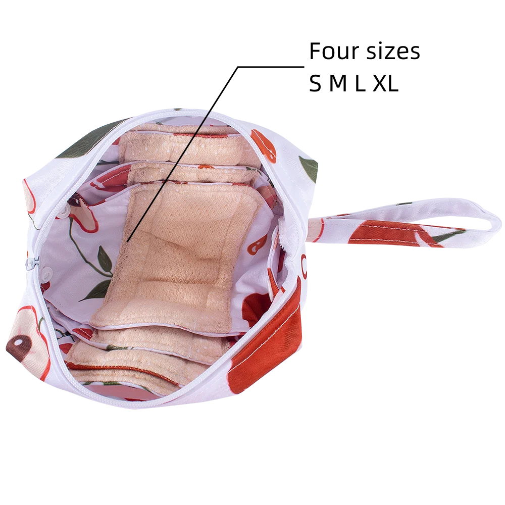 AIO 5 uds de toallas sanitarias para mujer totalmente de algodón transpirable a prueba de fugas para el período menstrual toallas menstruales reutilizables, lavables con bolsa