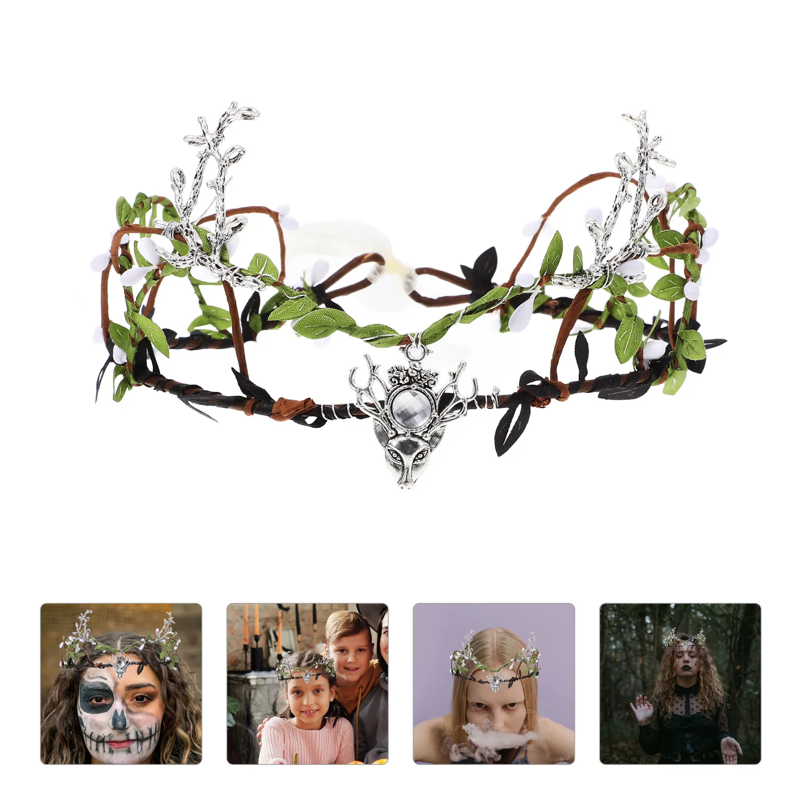 

1pc Simulation Leaf Headpiece Floral Crown Hair Band Halloween Party Costume Accessory Woven Foldable Women Masquerade Carnival