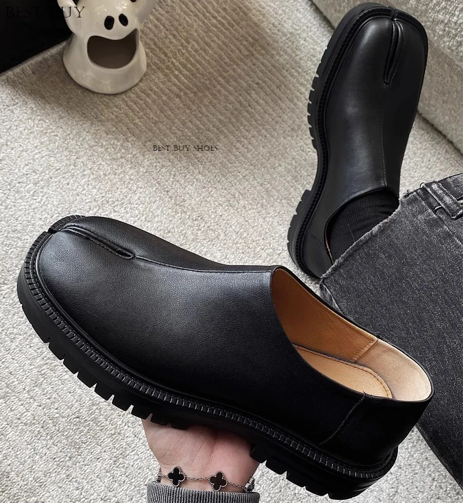 NEW Split toe horseshoe shoes for men's women thick sole Lefu shoes leather Korean version trend women casual leather shoes