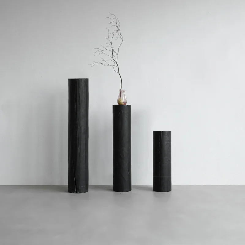 Retro wabi sandy wind carbonized black cylindrical wooden pier flower several B & B hotel log home decoration all solid wood flo