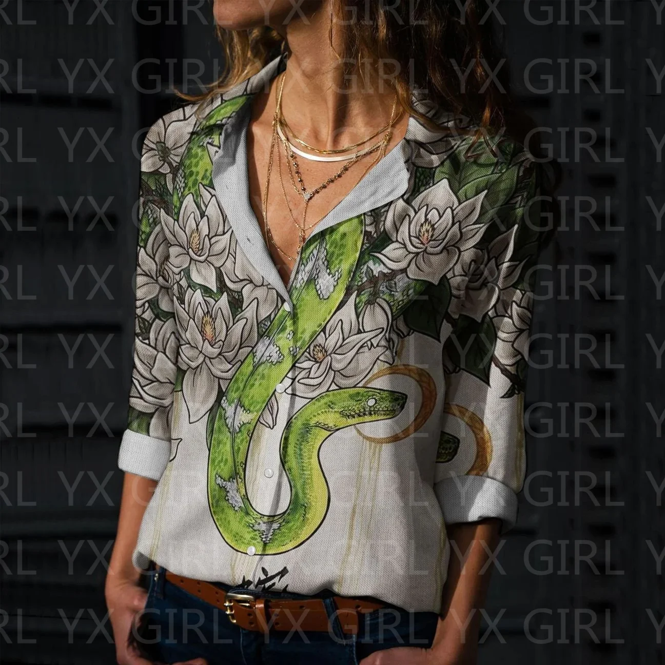 Women\'s Snake Printed Casual Shirt 3D Printed Button-down Shirt Casual Unique Streewear 7 style