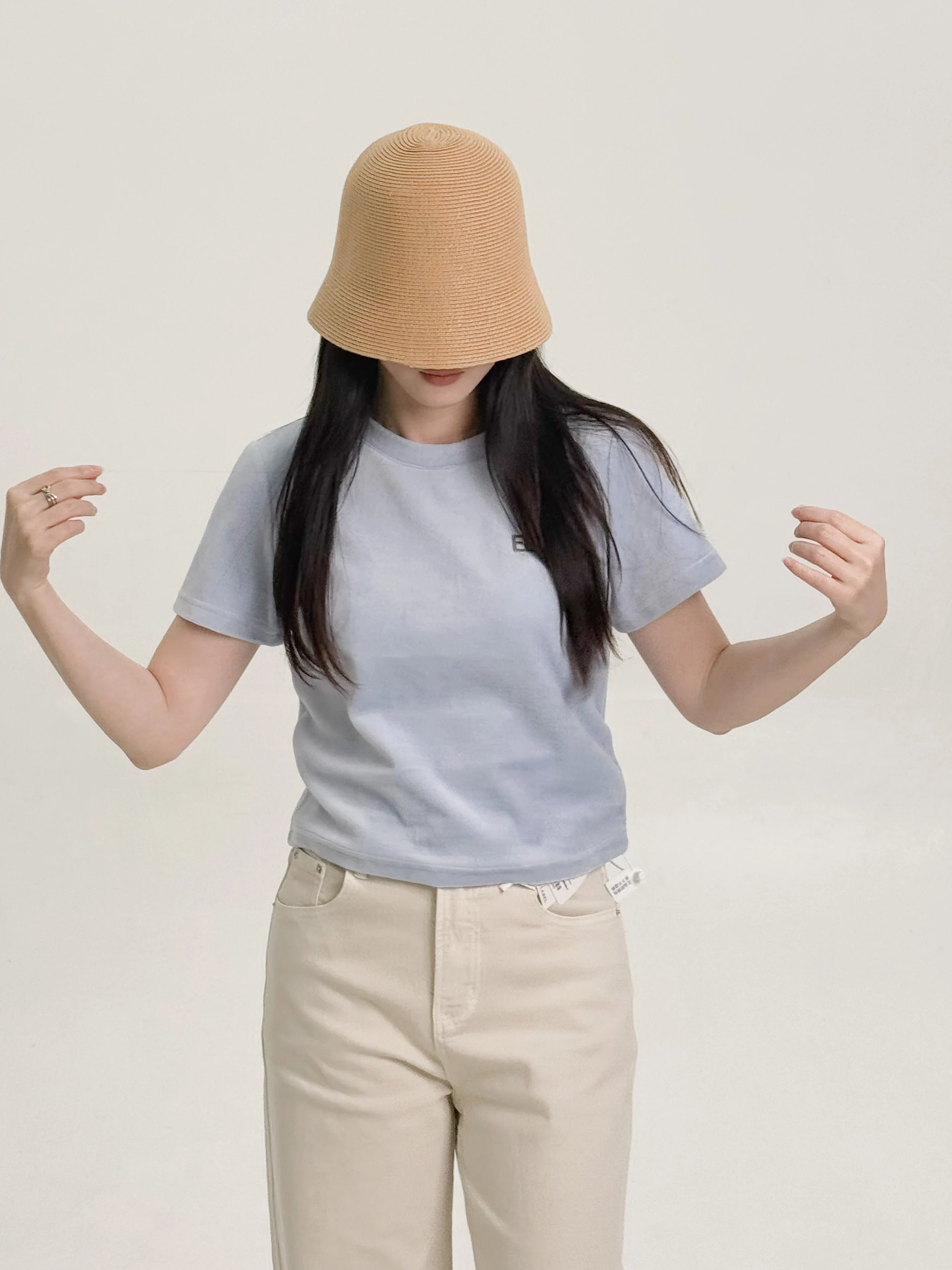 

Cute Fluffy ort Sve T-irt Loose Design Heavyweight Cotton Spring Summer Casual Sle Women's round Ne ort Length