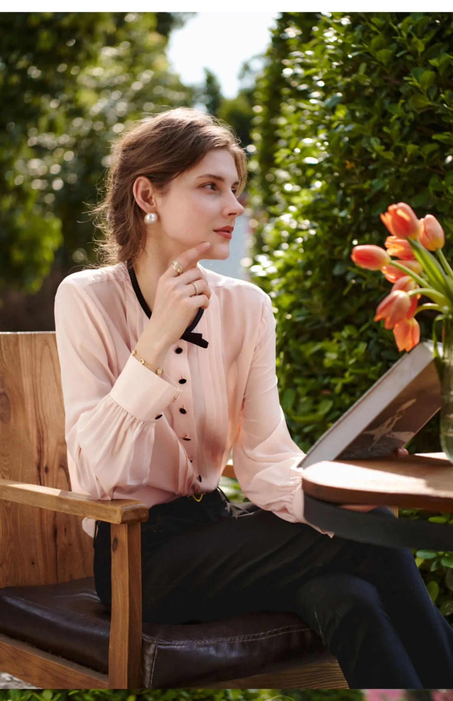 

OLrain Chiffon Pink Women Shirt 2025 Spliced O Neck Bow Button Office Lady Long Sleeve Blouses Women Luxury Clothing M56QC52985
