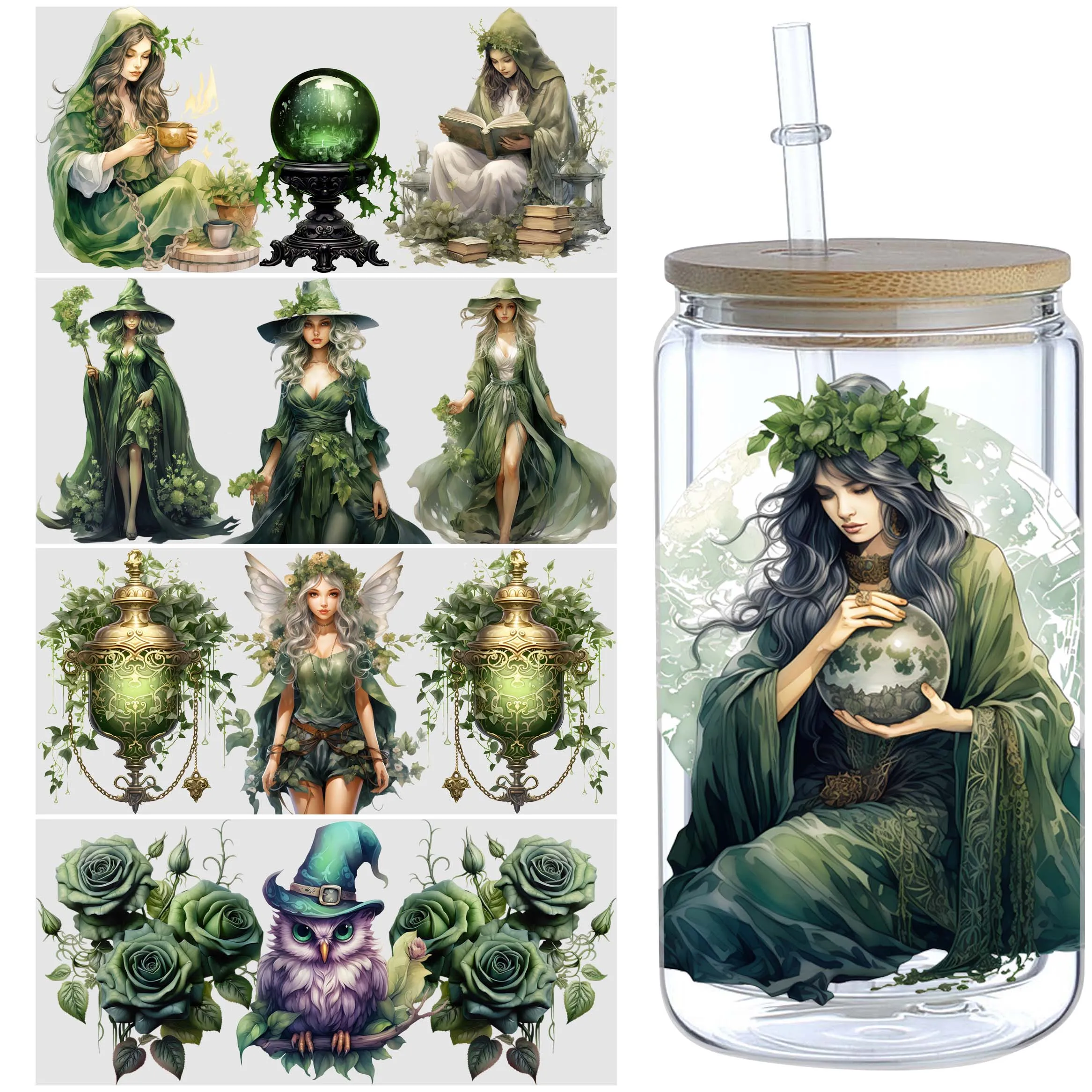 5 Sheets Cartoon UV DTF Cup Stickers, Glass Movement DTF Transfer Stickers, Waterproof Wipe Transfer Paper for 16oz Glass, Mug