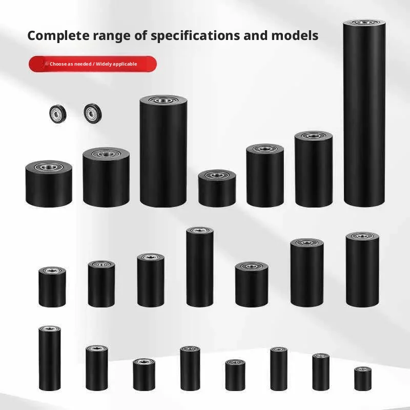 Black Nylon Bearing Roller Guide Rubber Coated Pulley Mechanical Equipment Plastic Wheel Double Bearing M5-M20