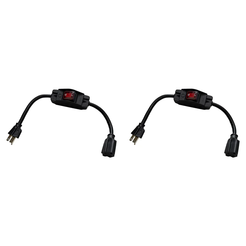 

A26F-3 Prong Extension Cord With Waterproof Switch, 1875W Heavy Duty Extension Cord With Switch, 14AWG 1.5FT, 2 Pack US Plug