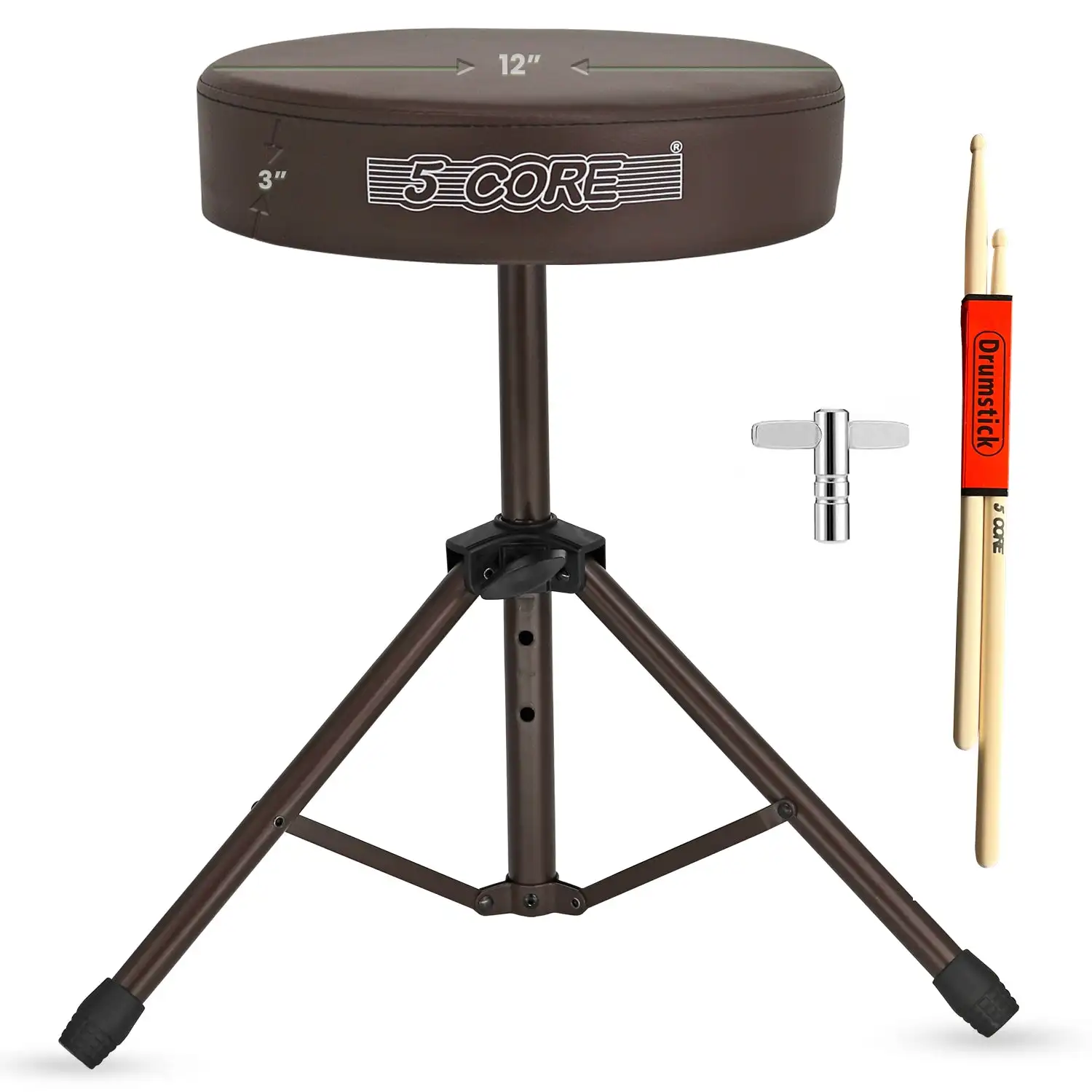 

5 Core Drum Throne 3" Thick Padded Comfortable Guitar Stool Drummer Chair Adjustable Musician Seat DS 01 BR