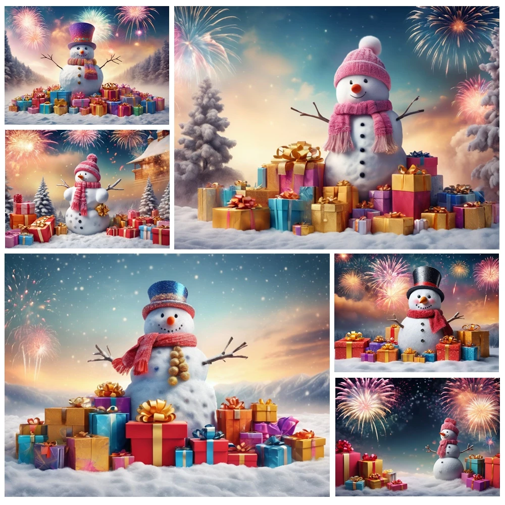 

MOON.QG New Year Photography Backdrop Snowman Gifts Christmas Backgrounds Baby Shower Photo Zone Newborn Family Photo Wallpaper