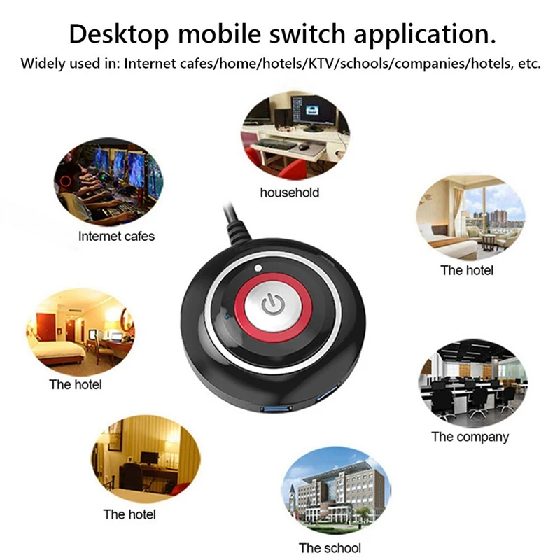 10X PC Power Button Switch Portable Desktop Computer Switch With Extension Cord PC Reset For Home Office Internet Bar-A