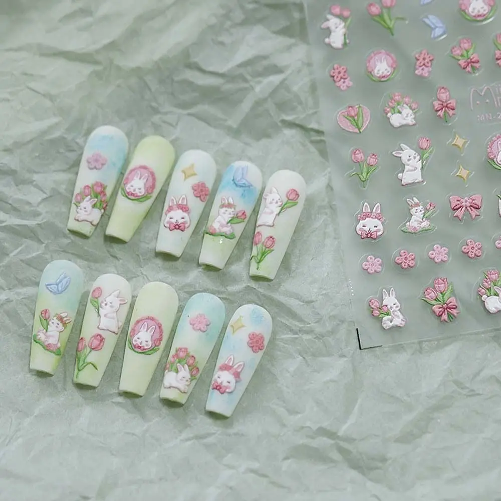 Desenhos animados Rabbit Pattern Nail Stickers, manicure ornamentos, encantos do prego, decalques em relevo adesivo