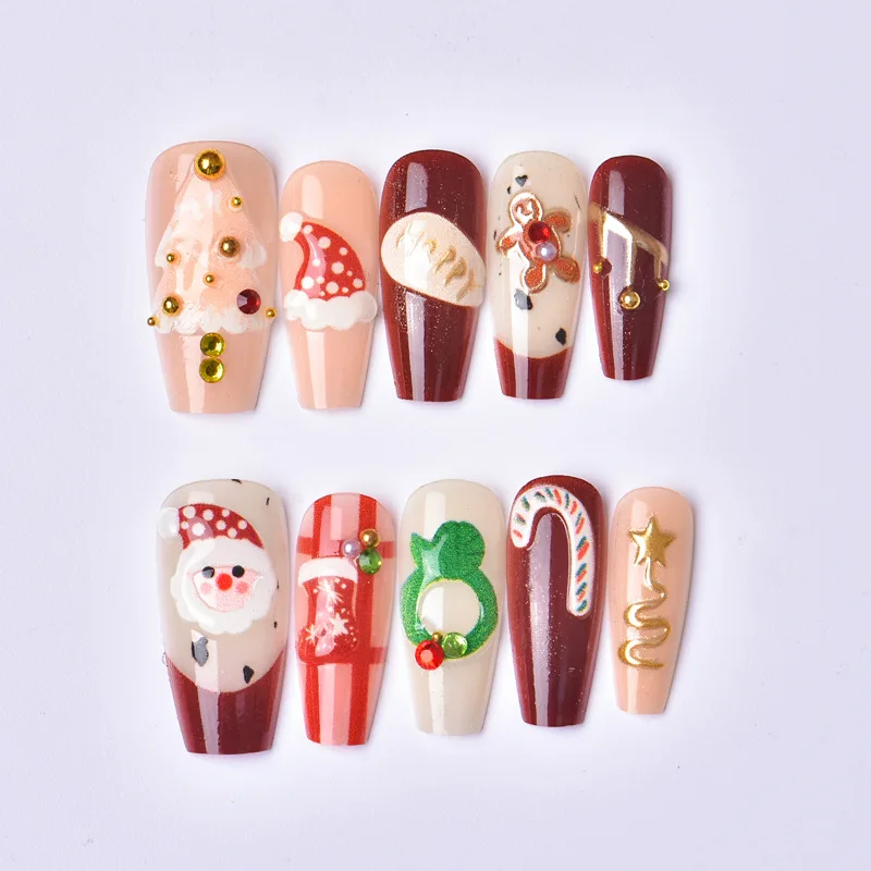 

24PCS Medium Size Square False Nails with Painted Christmas Tree Wreath Press on Nails Glitter Winter Snow Wearable Fake Nails