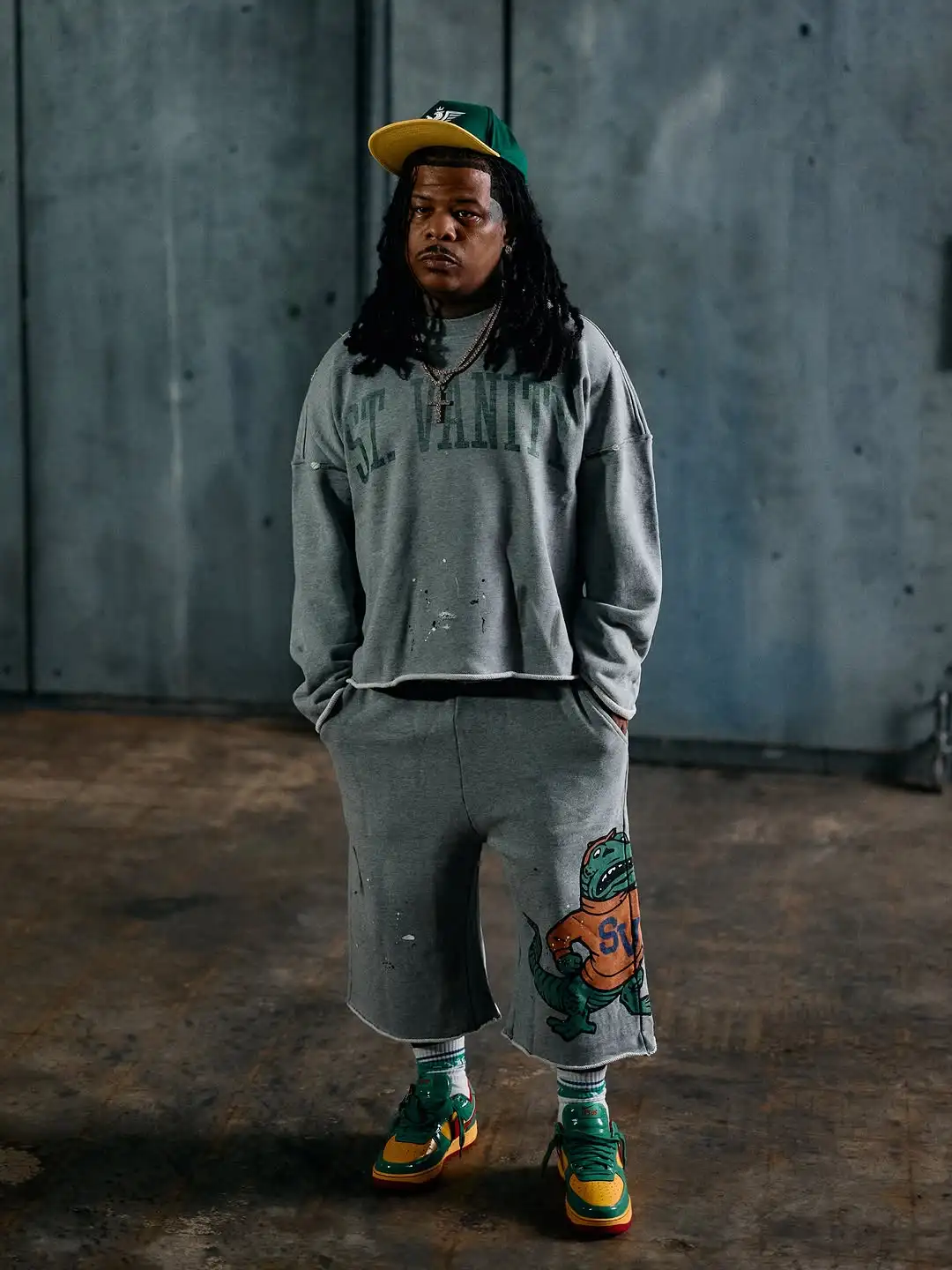 Y2K Alligator Grey T Shirt Set Vintage American Letter Printed Unisex Long Sleeve Tops High Street Loose Men Women Casual Shorts gallery 3