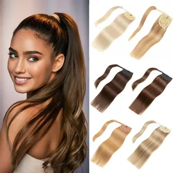 Ponytail Human Hair Clip in Extensions 100% Remy Hair Wrap Around Hairpiece Natural Black Brown Blonde Clip ins High Ponytail