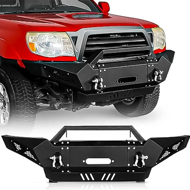 New Powder Coated Steel Front Bull Bar Bumper With Tow Hook Off Road Exterior Mod Parts Fit Pickup Truck 2005-2011