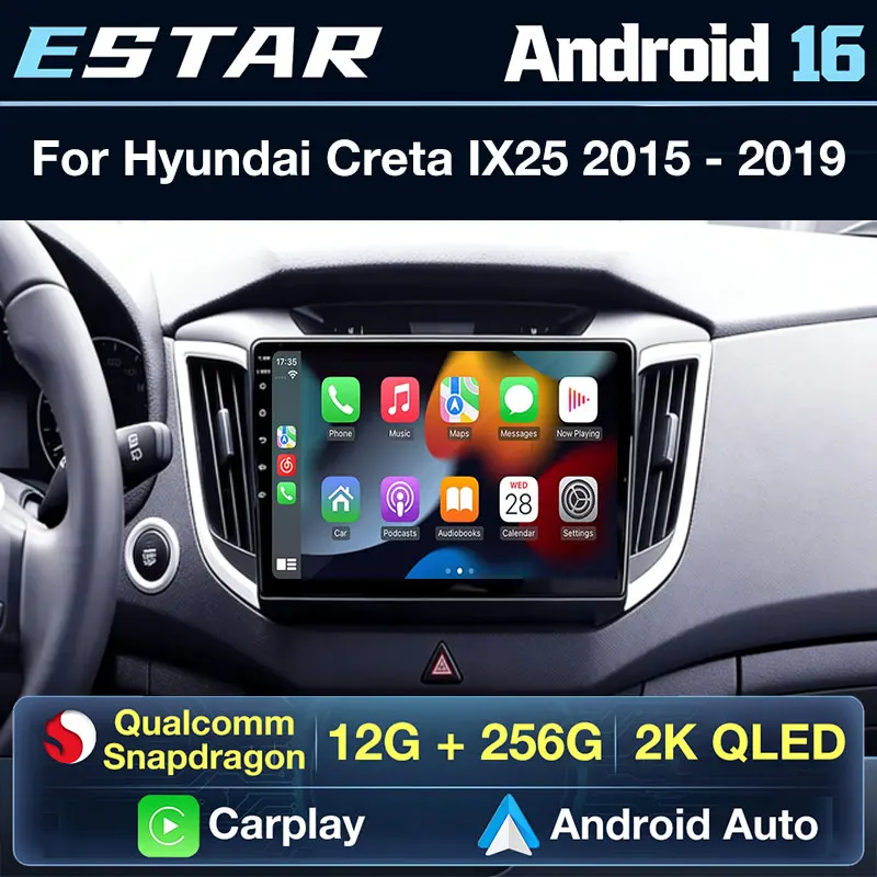 Android 16 For Hyundai Creta IX25 2015 2016 - 2019 Carplay Auto 4G+WIFI GPS Car Radio Navigation Multimedia Video Player Stereo