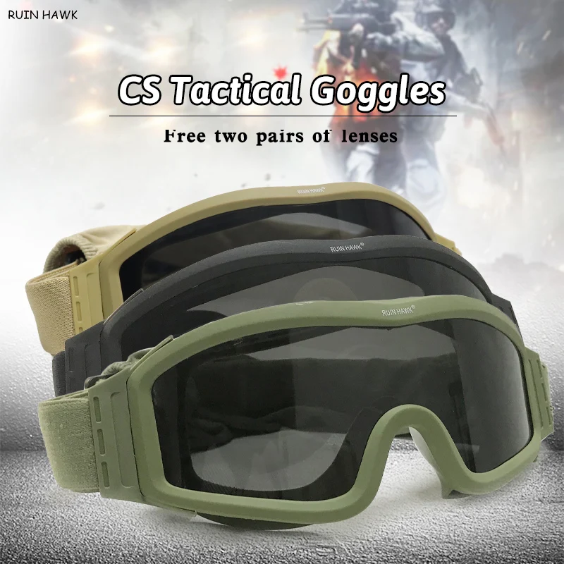 

Tactical Goggles Mountaineering Shooting Sunglasses Windproof Sand Control Motocross CS Glasses 3 Lenses Replaceable Motorcycle