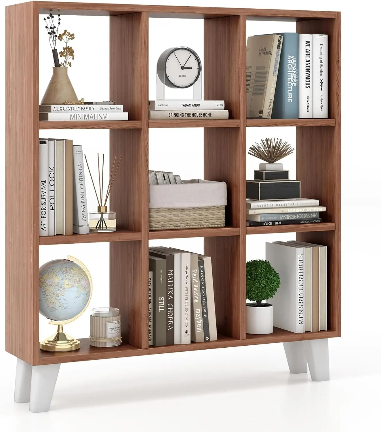 Giantex 9-Cube Open Bookcase, 3-Tier Freestanding Bookshelf With 4 Slanted Legs & 6 Removable Shelves, Modern Cubby Storage